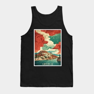 Greece Beach Starry Night Tourism Vintage Poster Art Tank Top